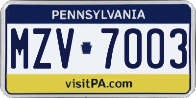 PA license plate MZV7003