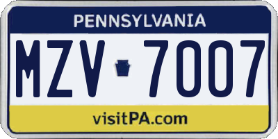 PA license plate MZV7007