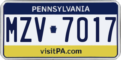 PA license plate MZV7017