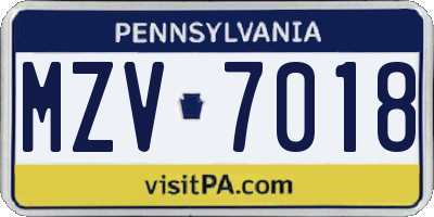 PA license plate MZV7018