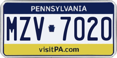 PA license plate MZV7020
