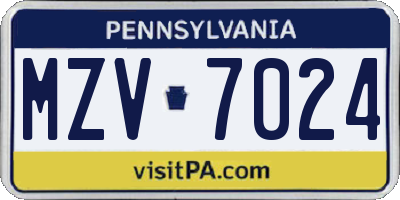 PA license plate MZV7024