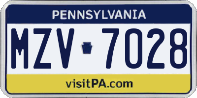 PA license plate MZV7028