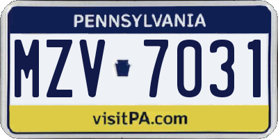 PA license plate MZV7031