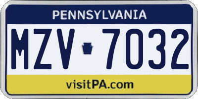 PA license plate MZV7032