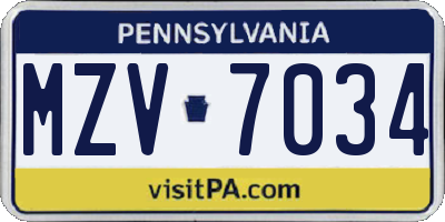 PA license plate MZV7034