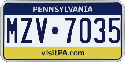 PA license plate MZV7035