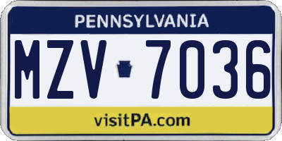 PA license plate MZV7036