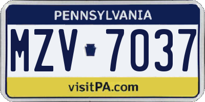 PA license plate MZV7037