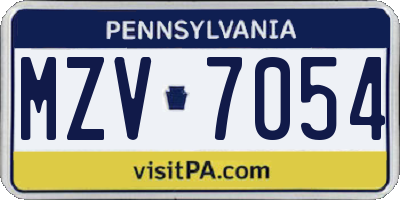 PA license plate MZV7054