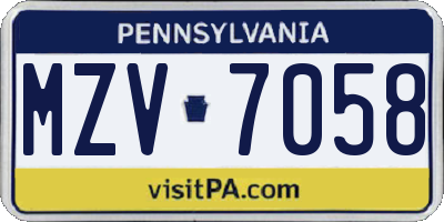 PA license plate MZV7058