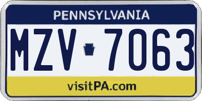 PA license plate MZV7063