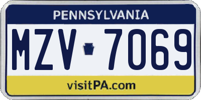 PA license plate MZV7069
