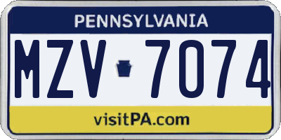PA license plate MZV7074