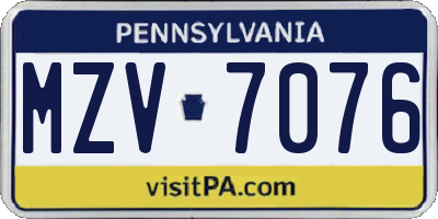 PA license plate MZV7076