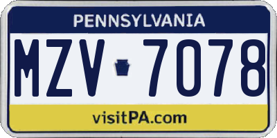 PA license plate MZV7078