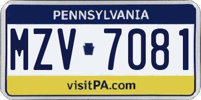 PA license plate MZV7081
