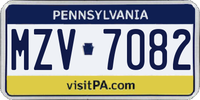 PA license plate MZV7082