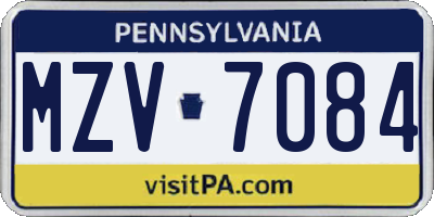 PA license plate MZV7084