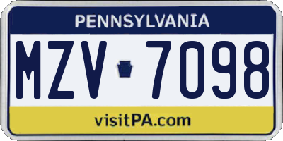 PA license plate MZV7098