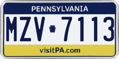 PA license plate MZV7113
