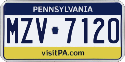 PA license plate MZV7120