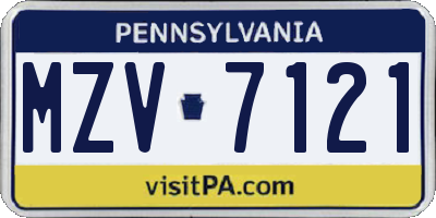 PA license plate MZV7121