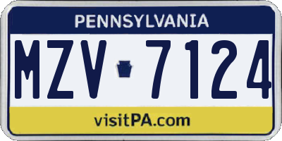 PA license plate MZV7124