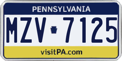PA license plate MZV7125