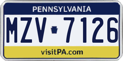 PA license plate MZV7126