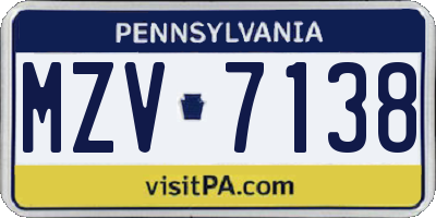 PA license plate MZV7138