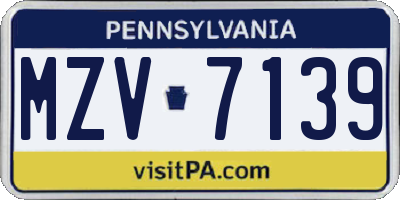 PA license plate MZV7139