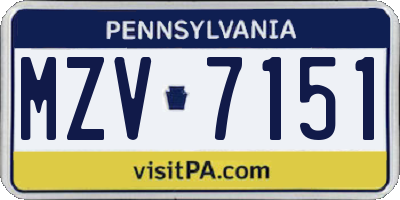 PA license plate MZV7151