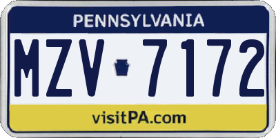 PA license plate MZV7172