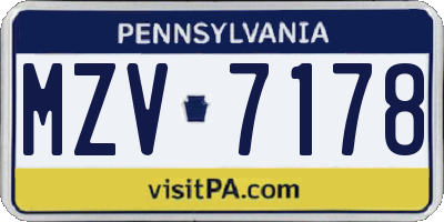 PA license plate MZV7178