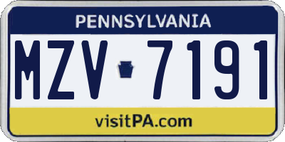 PA license plate MZV7191