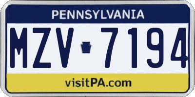 PA license plate MZV7194