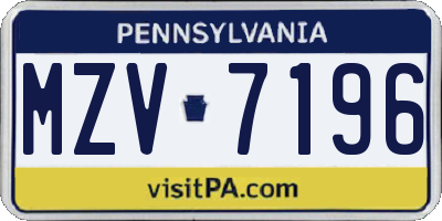 PA license plate MZV7196