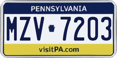 PA license plate MZV7203