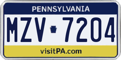 PA license plate MZV7204