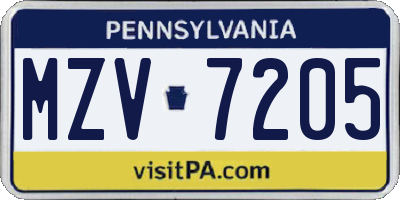 PA license plate MZV7205