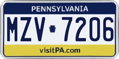 PA license plate MZV7206