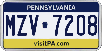 PA license plate MZV7208