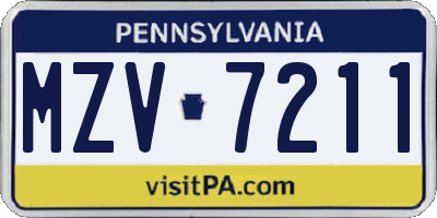 PA license plate MZV7211