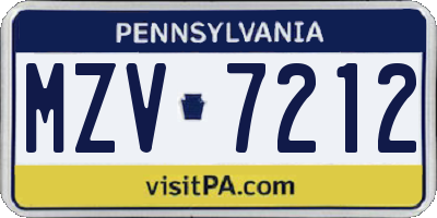PA license plate MZV7212