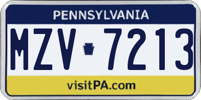 PA license plate MZV7213