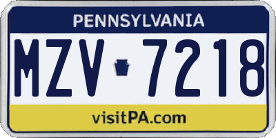 PA license plate MZV7218