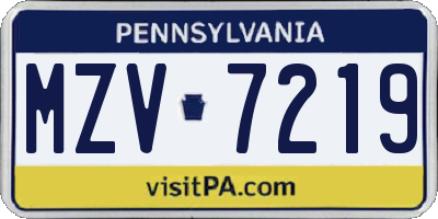 PA license plate MZV7219