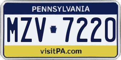 PA license plate MZV7220