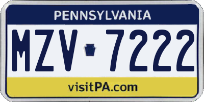 PA license plate MZV7222